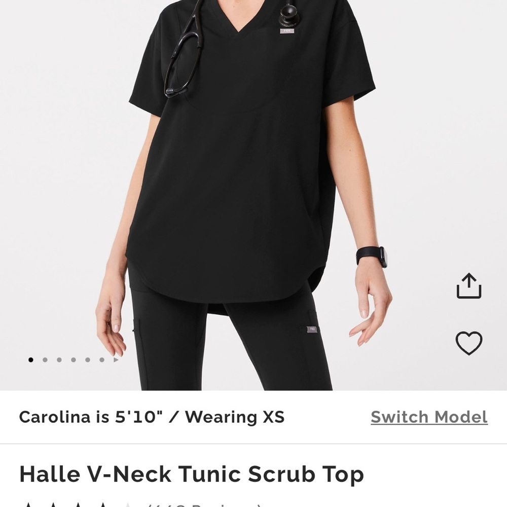 FIGS Halle v neck tunic scrub top black XS